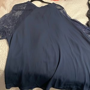 Navy blue lace sleeve blouse